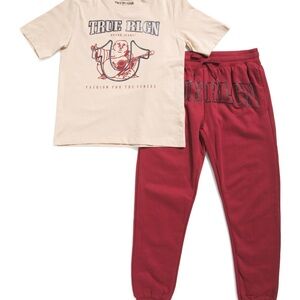 True Religion Cream Tee and Red Joggers Set